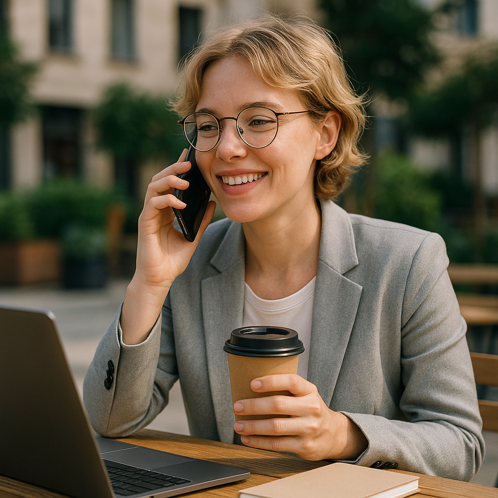 Empreendedora captando clientes com sistema automatizado